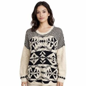 Forever 21 Womens Pullover Sweater Knit Aztec Print Long Sleeve Small Retro